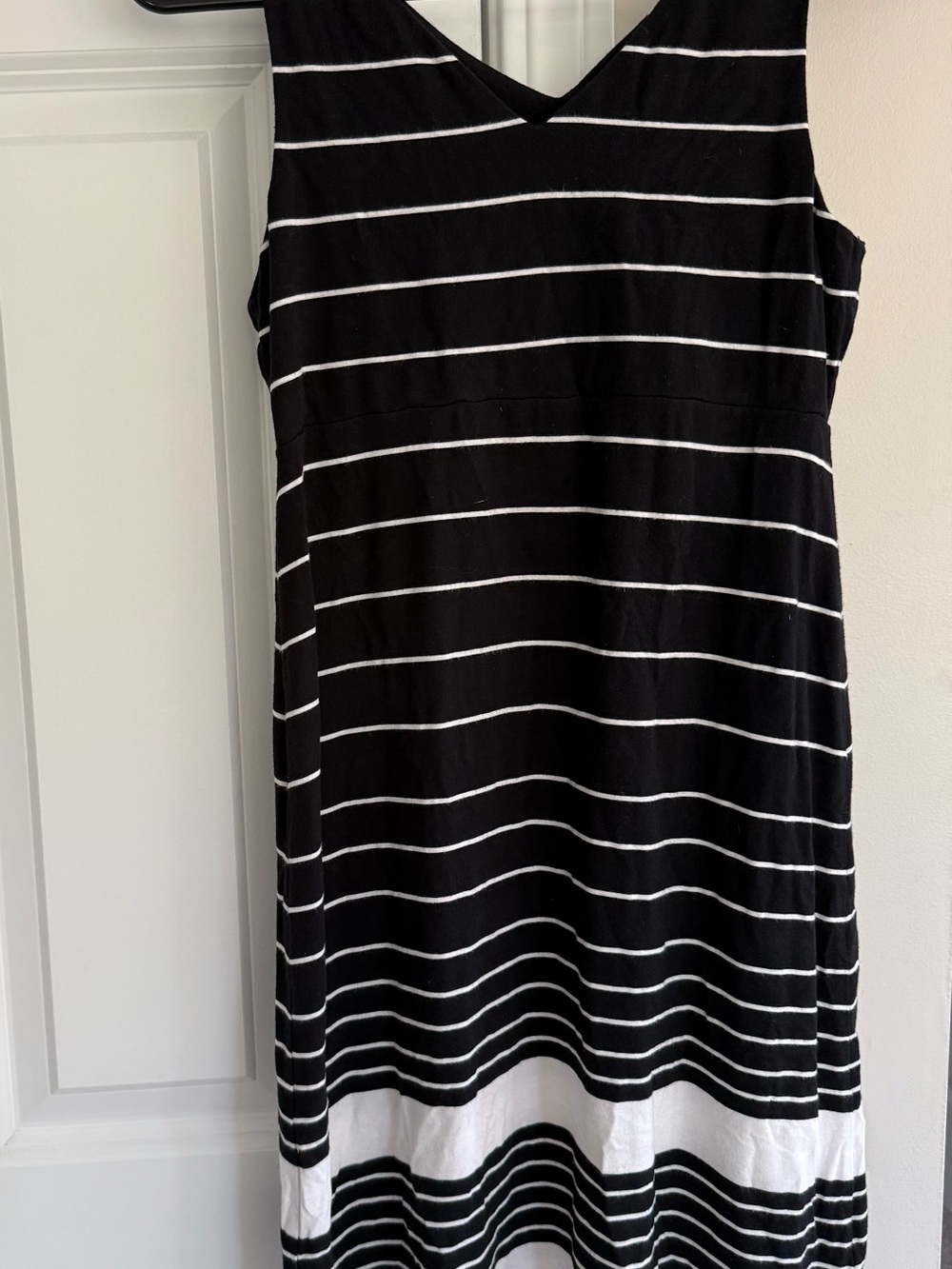 Athleta Black & White Striped V-Neck Dress